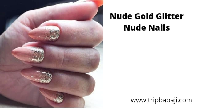 Nude + Gold Glitter nude nails