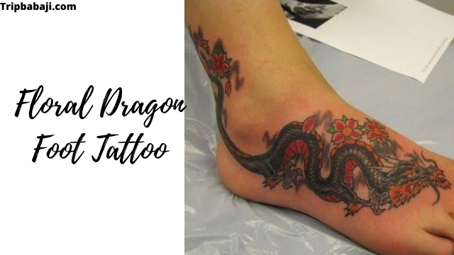 Floral Dragon Foot Tattoo