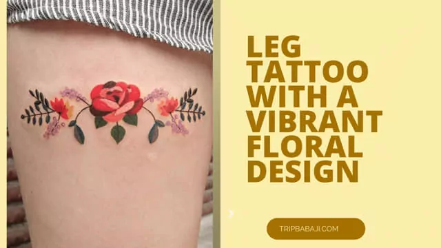 leg-tattoo-with-a-vibrant-floral-design